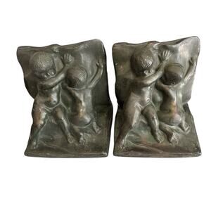Set of 2 Bronze Clad Playful Angels Putti Bookends